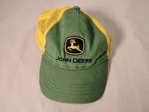 John Deere Snapback Hat Youth One Size Adjustable Embroidered Trucker Green Yell - Picture 1 of 8
