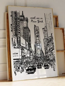 Retro Times Square NYC Poster - New York City Reisen - schwarz-weiß Dekor - Bild 1 von 3