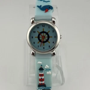 Reloj Náutico Ocean Niños 28mm Estuche Plateado Banda Silicona Azul - Batería Nueva - Imagen 1 de 9