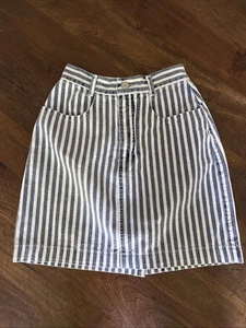 Vintage 80’s The Gap “Work Force” Striped Denim Mini  Skirt Sz 1/2 Made In USA - Picture 1 of 10
