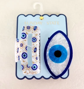 Juego de 2 pinzas para el cabello adornadas con perlas Sunday State Evil Eye turcas griegas nuevas - Imagen 1 de 9