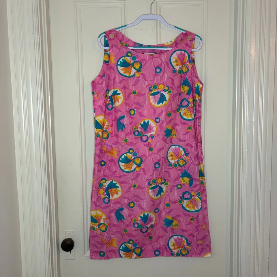 Vestido Donna Lee of California Sun Vintage Rosa Floral Años 60-70 Talla 16 Foto 1 de 4