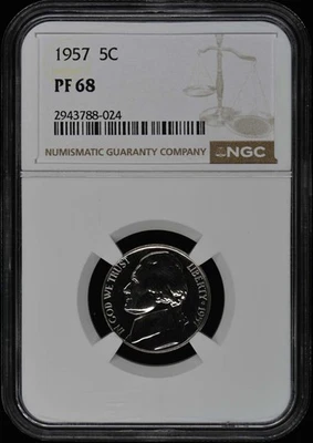 1957 Jefferson Nickel 5C NGC PR68 - Image 1 of 2
