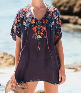 Johnny Was Selena Short Sleeve Poncho Floral Embroidery Womens Sz Small Top - Picture 1 of 5