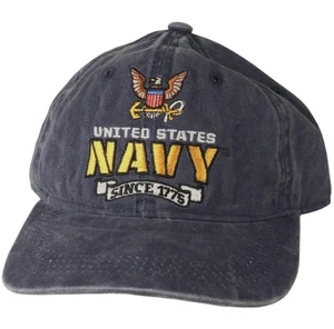 NAVY EMBROIDERED DISTRESSED HAT CAP - Picture 1 of 1