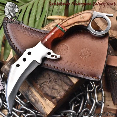 Ashen Edge Hot Item Karambit Knife AUS-10 Steel Olive Wood Everyday Carry - Image 1 of 4
