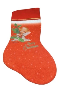 Calze natalizie vintage in feltro immagine di Angel Ruth Morehead "Buon Natale" - Foto 1 di 4