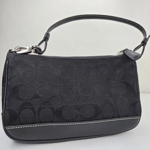 Vintage Coach Signature Demi Mini Pouch Handtasche Canvas Leder Schwarz 6094 Selten - Bild 1 von 24