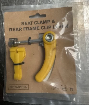 Abrazadera de asiento Brompton y palanca de clip de marco trasero en amarillo girasol - Nuevo de Lote Antiguo Foto 1 de 2