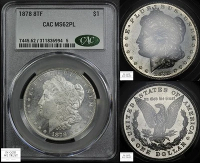 1878 8TF Proof-Like Morgan Silver Dollar $1 CACG MS 62 PL CAC - Image 1 of 4