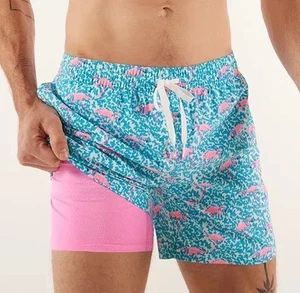 Chubbies 5.5” Inseam  Flamingos Lined Classic Swim Trunk Pink Blue Men’s Large - Picture 1 of 10