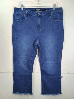 Pantalones de mezclilla elásticos recortados Susan Graver dobladillo crudo talla 14 hippie 34x25 Foto 1 de 4