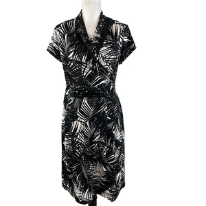 Alfani Dress size Small Black White Tropical Palm Trees Slinky Boho Wedding Slim - Picture 1 of 12
