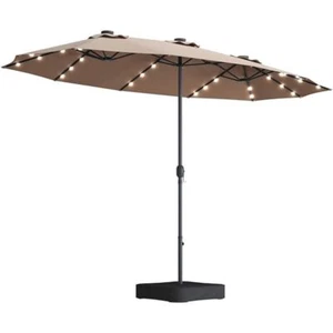 Large Double-Sided Rectangular Patio Umbrella with LED Lights & Heavy Base - Picture 1 of 19