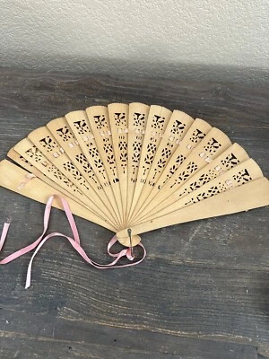 "Cinta abierta vintage abanico de mano hebras de hueso cinta rosa de 18"" de ancho" Foto 1 de 4