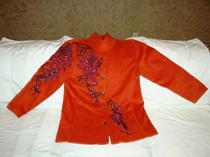 Auffällige Damenjacke Bob Mackie tragbar Kunst bestickt Fleece-Stil M - Bild 1 von 7