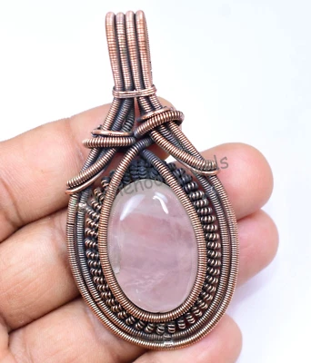 134.85 Rosa Quarzo Rosa Gemma Rame Gomitoli di Filo Bello Ciondolo Gioielli - Immagine 1 di 4