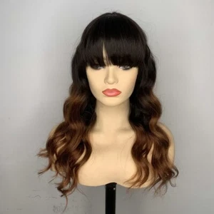 arched bang grownout 1/brown fringe straight long European 100% human Hair Wig - Picture 1 of 4