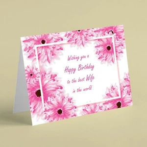 Pretty pink and white flowers Wife birthday card  - Picture 1 of 1