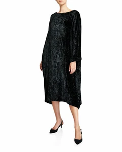NEW Eskandar BLACK Crushed Velvet Bateau Neck 46" Long Dress (1) - Picture 1 of 7