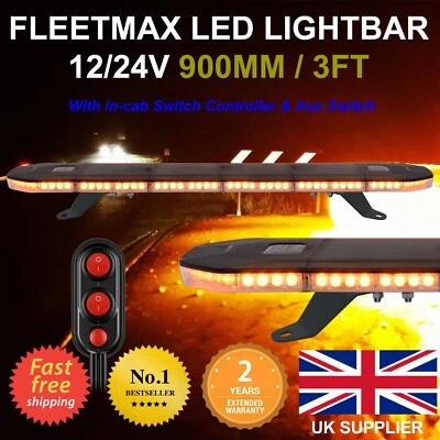 RVL 12/24v 900 mm 90 cm 3 ft FleetMax recuperación LED barra de luz ámbar baliza intermitente - Imagen 1 de 4