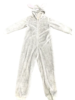 Pijama gris con capucha de conejo de Pascua sin patas orejas de conejo de felpa 1 pieza L/G 12-14 Foto 1 de 4
