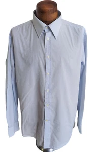 VALENTINO ROMA Blue & White Graph Check Button Front Dress Shirt Size 17.5 Italy - Picture 1 of 9