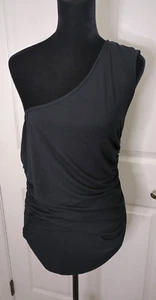 Top BCBG Max Azria Un Hombro Negro XL Lados Acanalados - Imagen 1 de 5