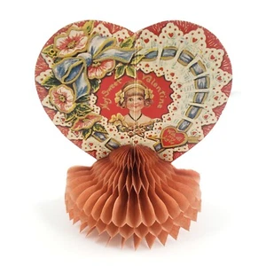 Tarjeta de San Valentín corazón panal victoriana c1900 decoración antigua de pie D1165 - Imagen 1 de 5
