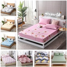 Floral Bed Cover Fitted Sheet Mattress Protector Bedding Full Queen King Size