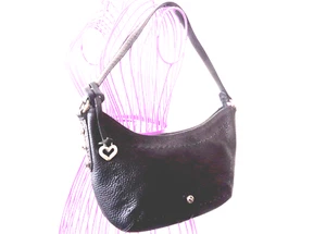 Bolso de Hombro Hobo BRIGHTON Vintage Negro Cuero de Guijarros con Hardware de Peltre - Imagen 1 de 11