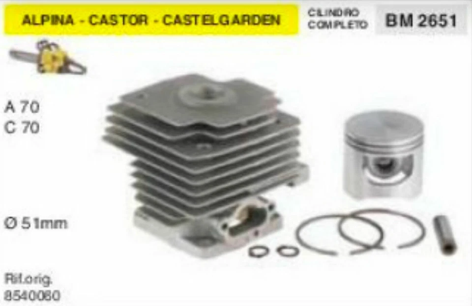 8540060 CILINDRO E PISTONE MOTOSEGA ALPINA CASTOR CASTELGARDEN A C 70 Ø 51 mm - Immagine 1 di 1
