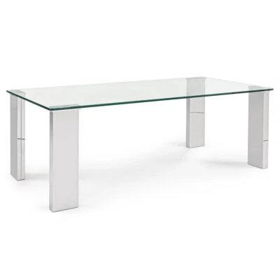 TAVOLINO RETTANGOLARE 120X60 BASSO SALOTTO DIVANO DESIGN VETRO ACCIAIO ARLEY - Immagine 1 di 4