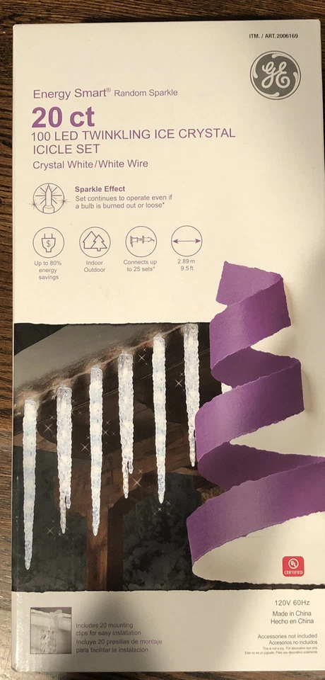 GE - 100 LED Twinkling Ice Crystal Icicle Set - 9.5ft (20 Count Of Icicles/ Set) - Image 1 of 1