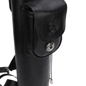 (Black)Archery Quiver Cowhide Leather Arrows Holder Bag Shoulder Back ZO - Picture 1 of 22
