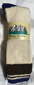 3 Pair High Peaks Cotton Thermal Boot Socks Cream W/ Blue Brown Men Size 10-13.