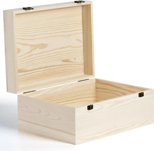 2 Pack Unfinished Wood Box with Lid Largewooden Box(14”X10.4”X 6.5"+12"X 9"X4.9" - Picture 1 of 7