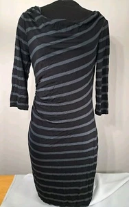 Ann Taylor LOFT Size M Black & Gray Striped Long Sleeve Lined Dress Flattering - Picture 1 of 13