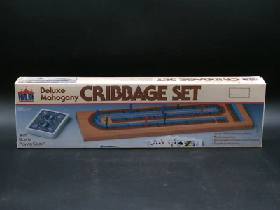 New in Box 1991 Vintage Pavillion Deluxe Mahogany Cribbage Set 3 Player SEALED!! - Image 1 of 4