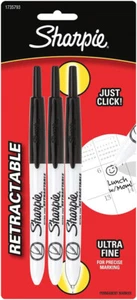 Sanford Sharpie Ultra Fine Point Retractable Permanent Markers 3/Pkg-Black - Picture 1 of 1