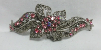 Cordón de pelo floral con diamantes de imitación rosa con joyas tono plata Foto 1 de 4