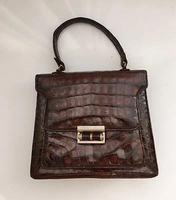 Bolsa vintage anos 60 marrom crocodilo 4 departamentos - Imagem 1 de 4