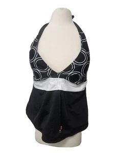 Catalina Women's XL 16/18 Halter Tankini Swim Top Black White drawstring tie - Picture 1 of 10