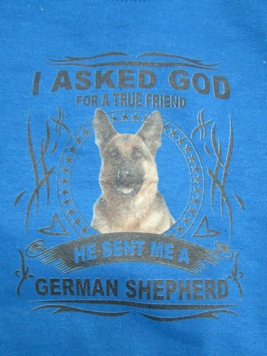 VETEMENTS Felpa girocollo 2XL blu royal Dio mandato vero amico pastore tedesco Gildan NUOVA 3