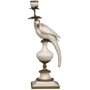PORCELAIN IN BRONZE ORMOLU WHITE CRACKLE FIGURAL BIRD CANDLESTICK RIGHT - Picture 1 of 1