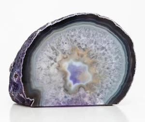 Polished Agate Geode End Half Slab Slice Purple Crystal Quartz 2.14 lbs H2234 - Picture 1 of 11