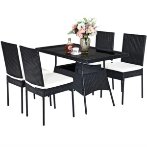 Patiojoy 5PCS Rattan Dining Set Wicker Chair Table Outdoor Garden Furniture Set - Picture 1 of 5