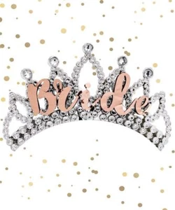 HEN PARTY "BRIDE" ROSE GOLD TIARA WITH DIAMANTE EFFECT HEN NIGHT ACCESSORIES - Picture 1 of 3
