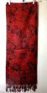Wunderschöner rot/schwarzer Rosenmuster großer langer Kaschmir Schal Halstuch 100%Pashmina, NEU - Bild 1 von 5