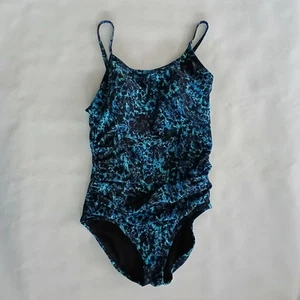Traje de baño Speedo para mujer talla 10 azul y negro cintura fruncido de una pieza - Imagen 1 de 9